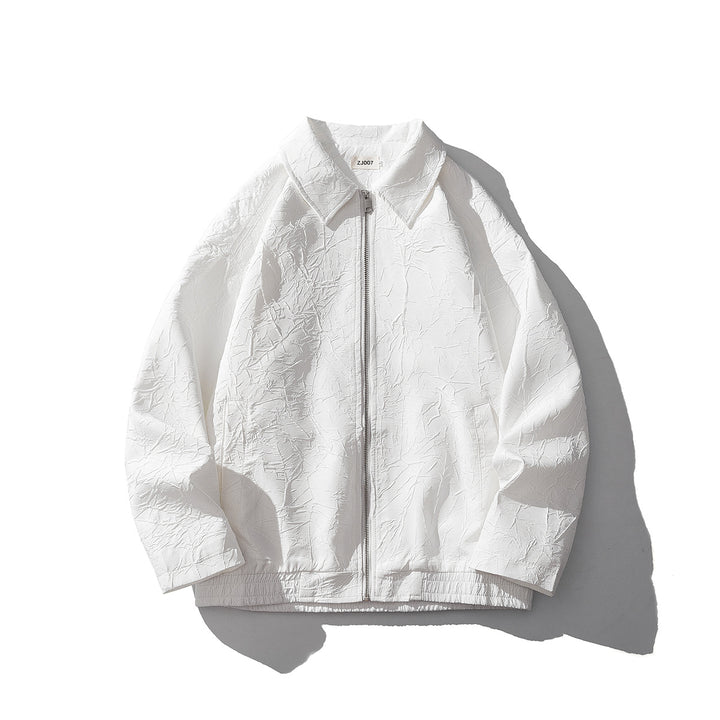 Herren Leichte Crinkle‑Textur Zipjacke mit Hemdkragen und elastischem Saum Drune