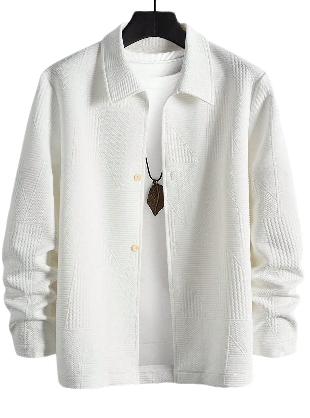Herren nan strukturierte Shirtjacke im Patchwork-Relief mit Hemdkragen Drune