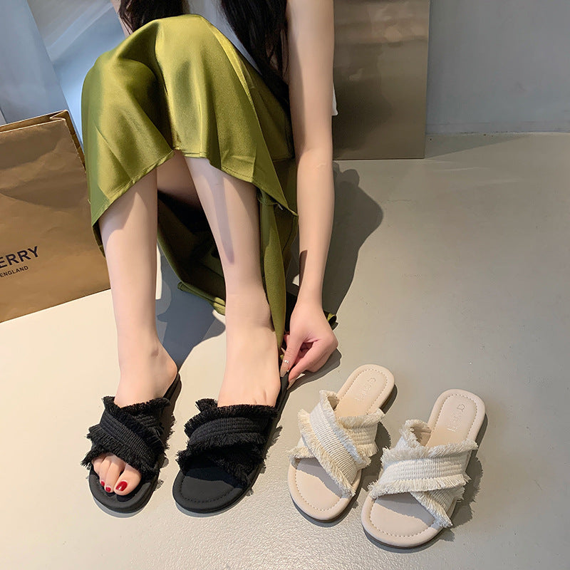 Damen Pantolette mit fransigem Design und softer Innensohle Drune