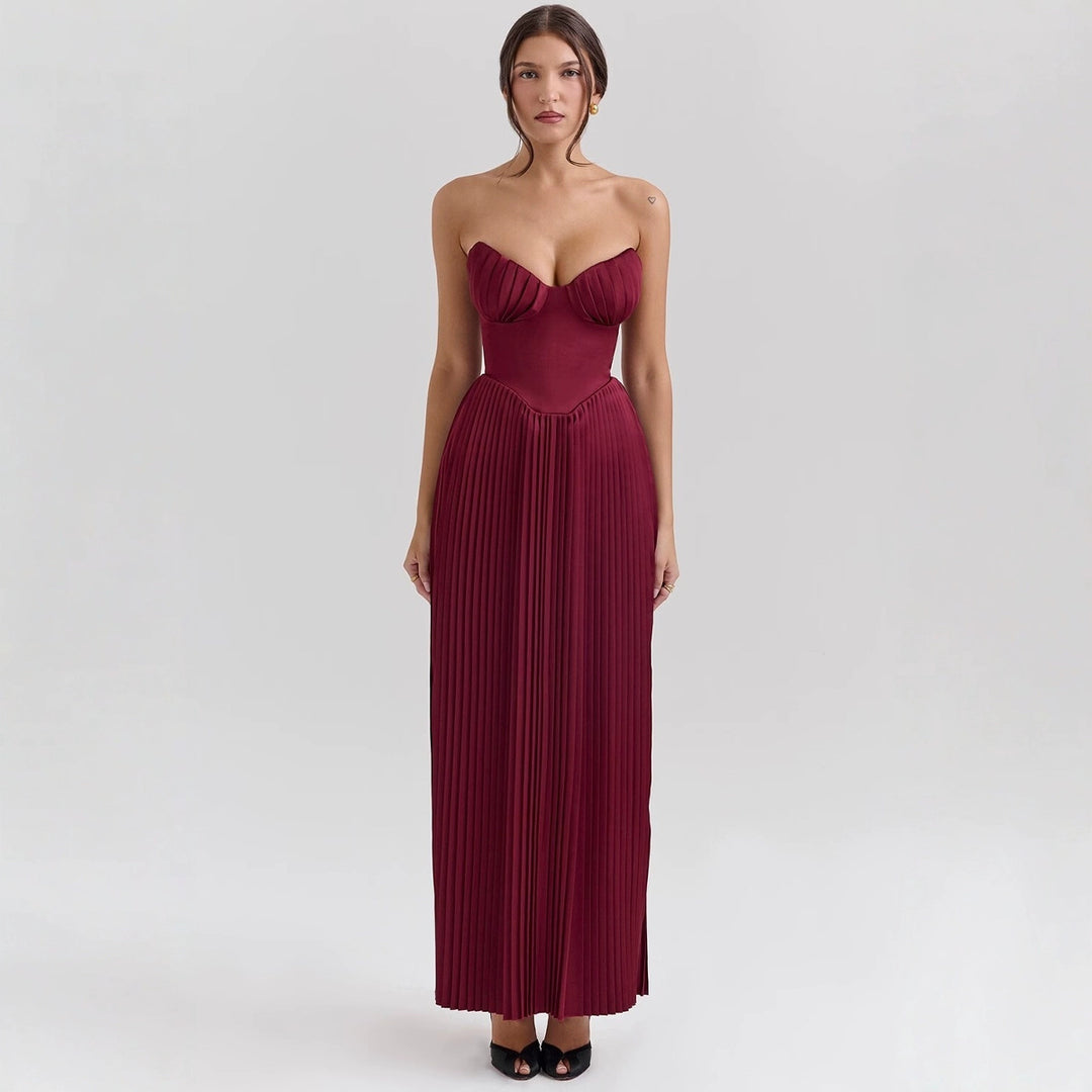 Damen Maxikleid mit herzförmigem Ausschnitt und plissierten Details Drune