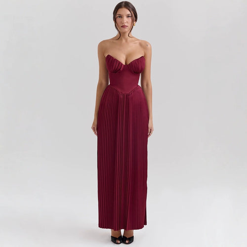 Damen Maxikleid mit herzförmigem Ausschnitt und plissierten Details Drune