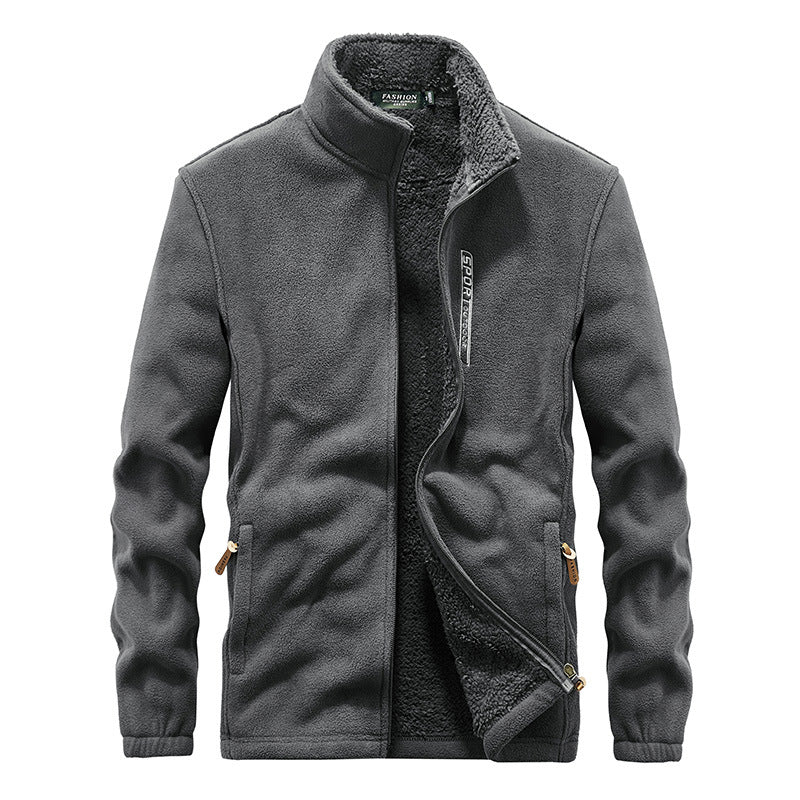 Herren Hochflor-Fleecejacke mit Sherpa-Innenfutter, Stehkragen und verdeckten Reißverschlusstaschen Drune
