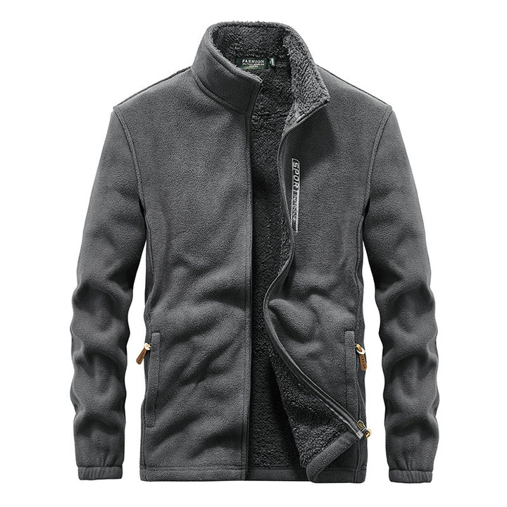 Herren Hochflor-Fleecejacke mit Sherpa-Innenfutter, Stehkragen und verdeckten Reißverschlusstaschen Drune