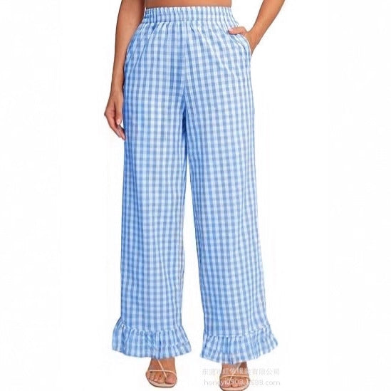 Damen Palazzo-Hose mit elastischem Bund, Seitentaschen und Rüschensaum Drune