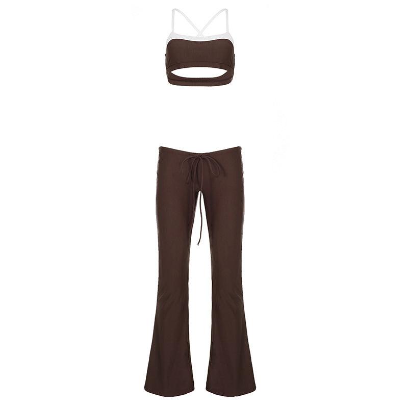 Damen Sportliches Zweiteiler-Set mit modischem Bindedetail und flared Pants Drune
