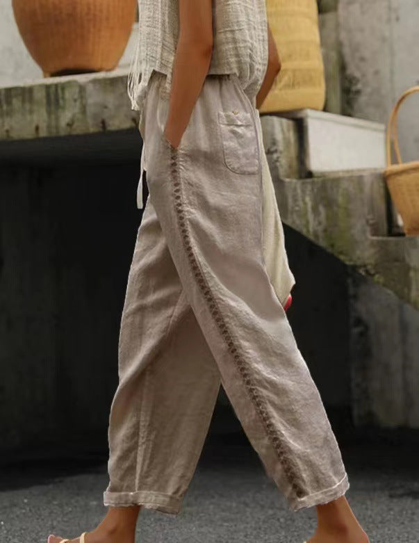 Damen lässige Leinenhose mit seitlichen Schneidern Drune