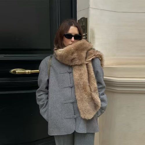 Damen Kurzer Wollmantel mit Knebelverschlüssen und Oversized-Schnitt Drune