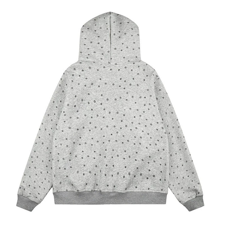 Damen Gepunktete Kapuzen-Sweatjacke mit Kunstfellbesatz, durchgehendem Reißverschluss und Kängurutaschen Drune