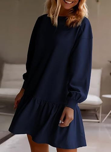 Damen Lässiges Sweatkleid mit voluminösen Ärmeln und Rüschensaum Drune