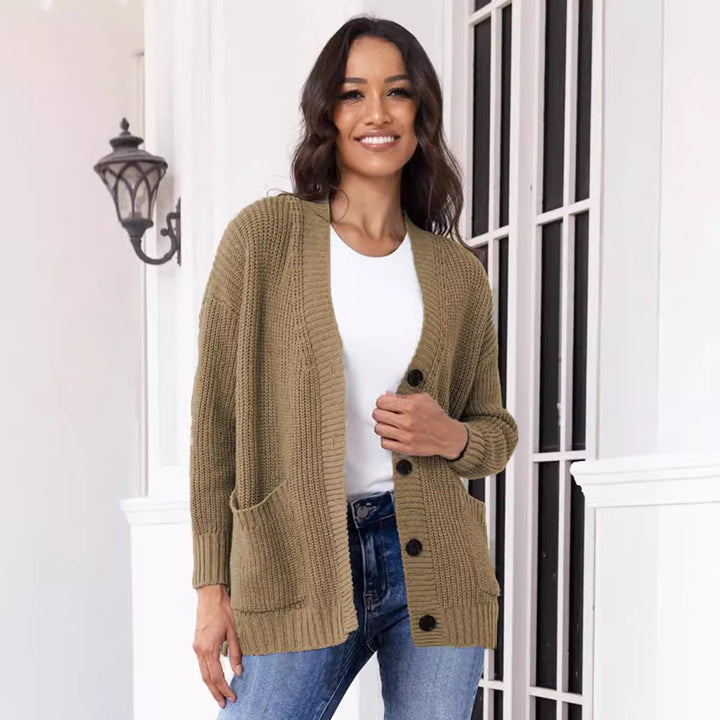 Damen Grober Strickcardigan mit praktischen Taschen und eleganten Knopfdetails Drune