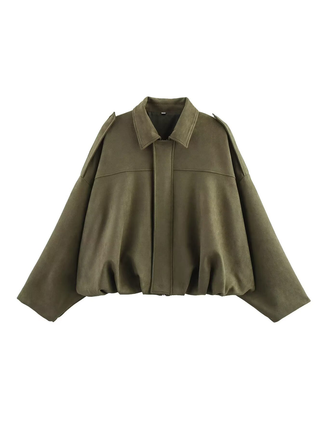 Damen 1000+ weit geschnittene Cropped‑Blousonjacke im Cape‑Look mit Schulterriegeln und gerafftem Saum Drune