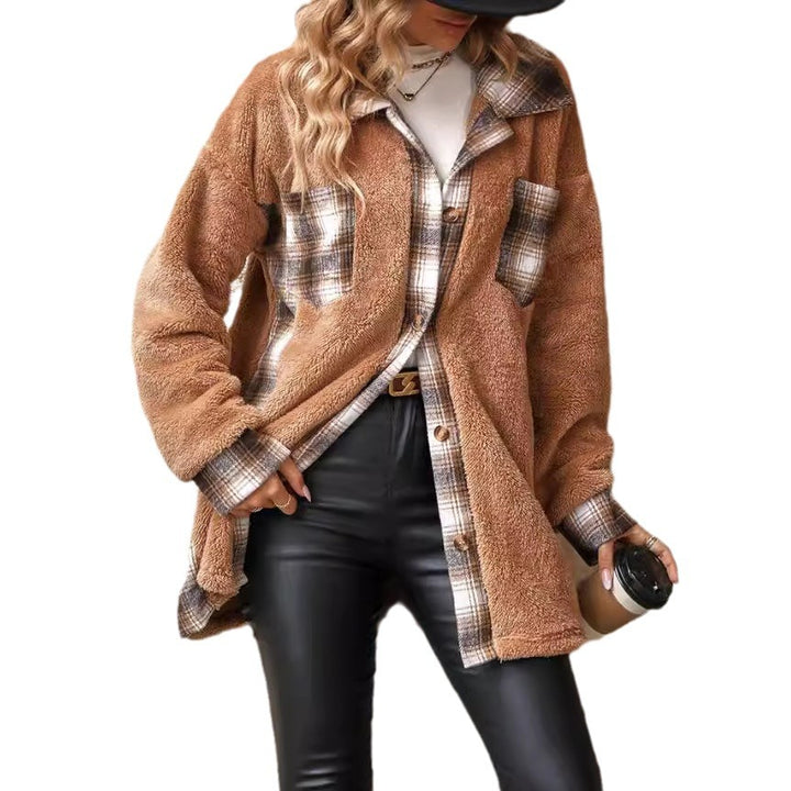 Damen Fleecejacke mit karierten Akzenten und praktischem Schnitt Drune