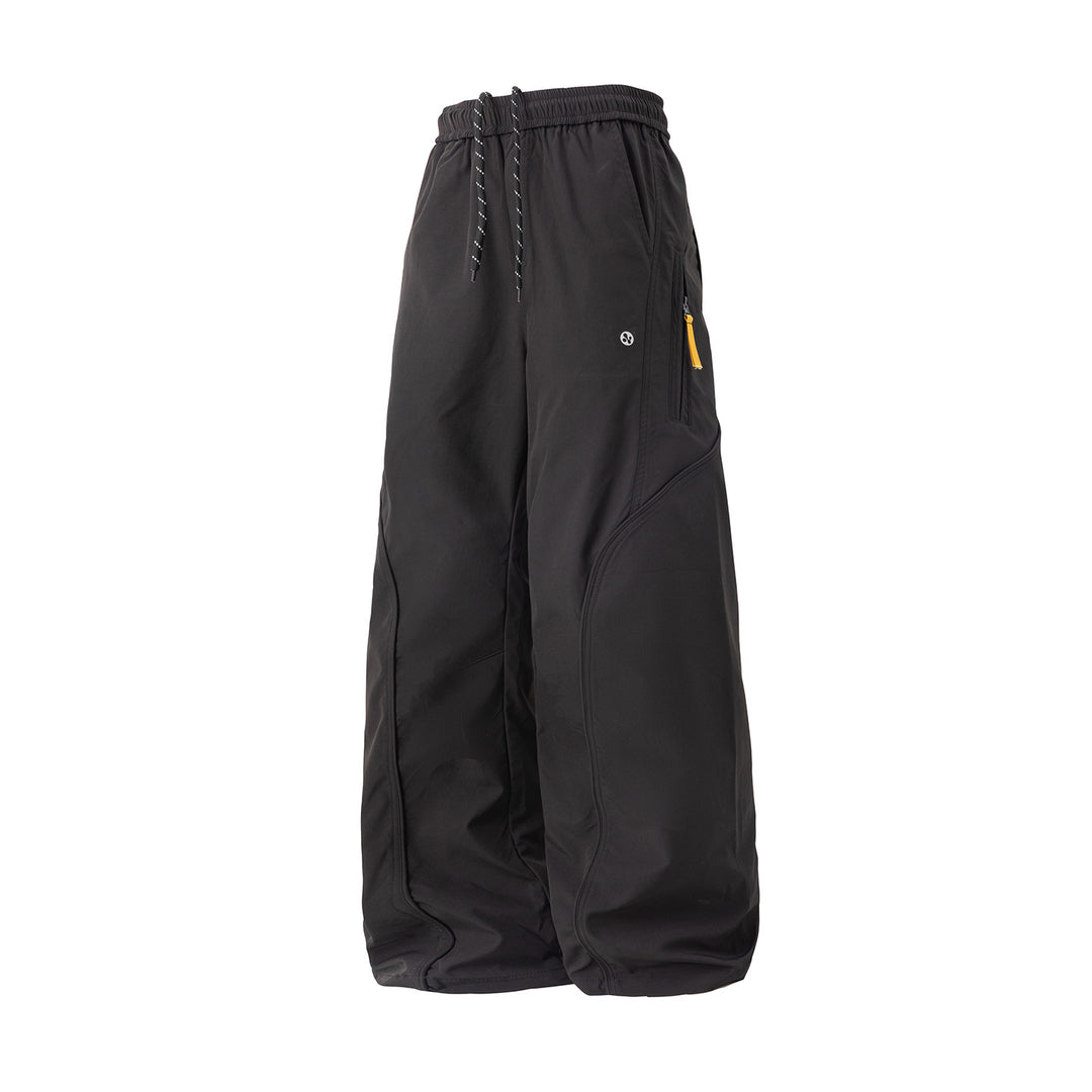 Unisex Weite Nylon-Freizeithose mit Tunnelzug und Reißverschlusstasche Drune