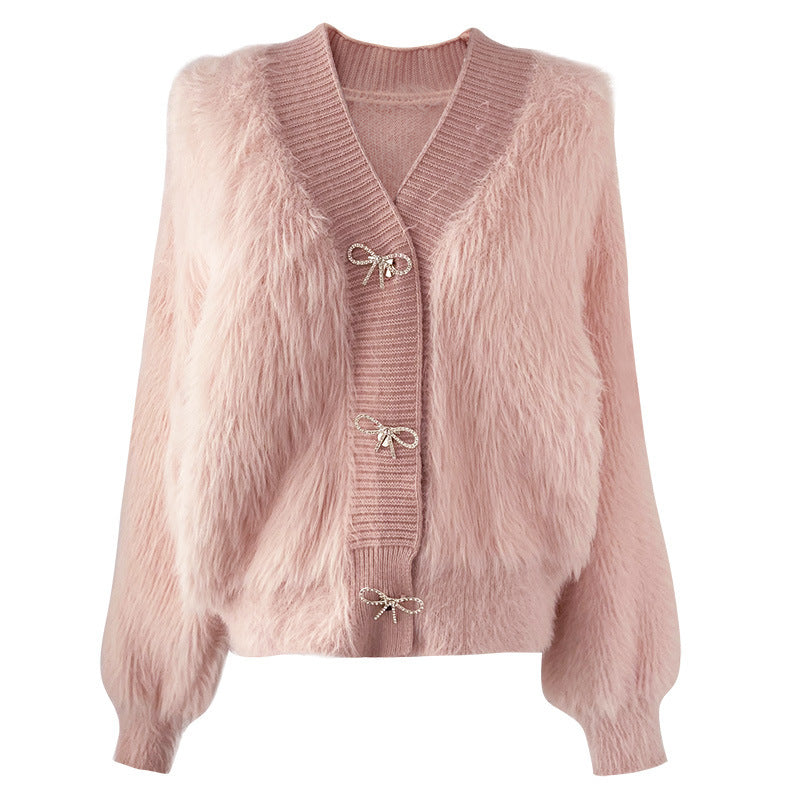 Damen Flauschiger Cardigan mit eleganter Knopfverzierung Drune