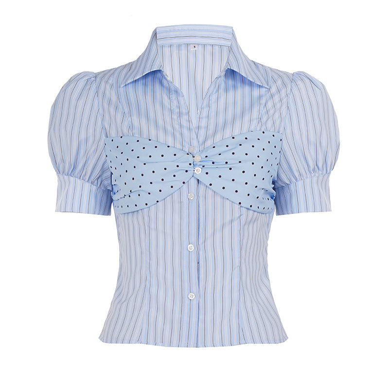 Damen Kurzarmbluse mit Rüschendetails und Polka-Dot-Akzent Drune