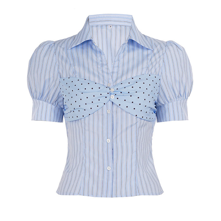 Damen Kurzarmbluse mit Rüschendetails und Polka-Dot-Akzent Drune