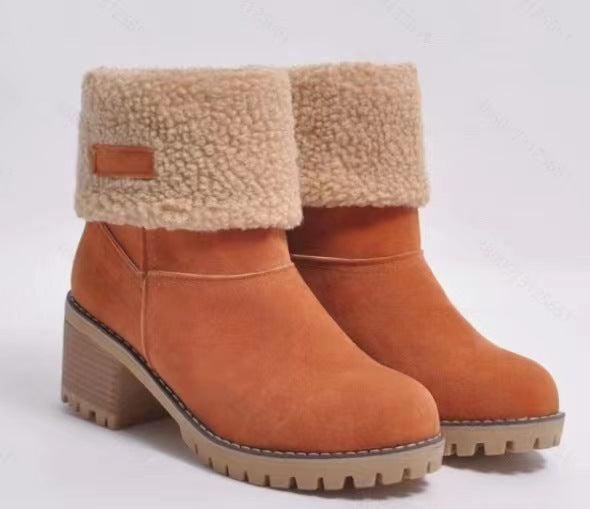 Damen Gefütterte Ankle-Boots mit Lammfell-Umschlag und profiliertem Blockabsatz Drune