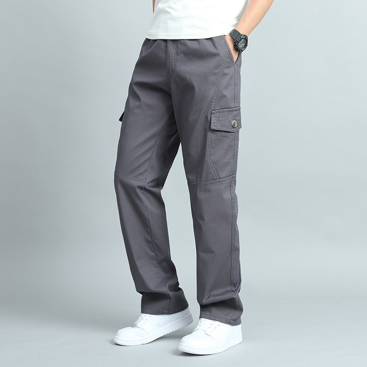 Herren Robuste Canvas-Cargohose mit geradem Bein, Knieabnähern & Klappentaschen Drune