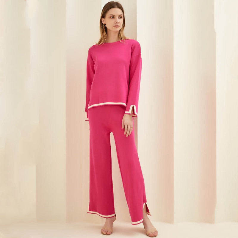 Damen entspannendes Loungewear-Set mit kontrastierenden Saumdetails Drune