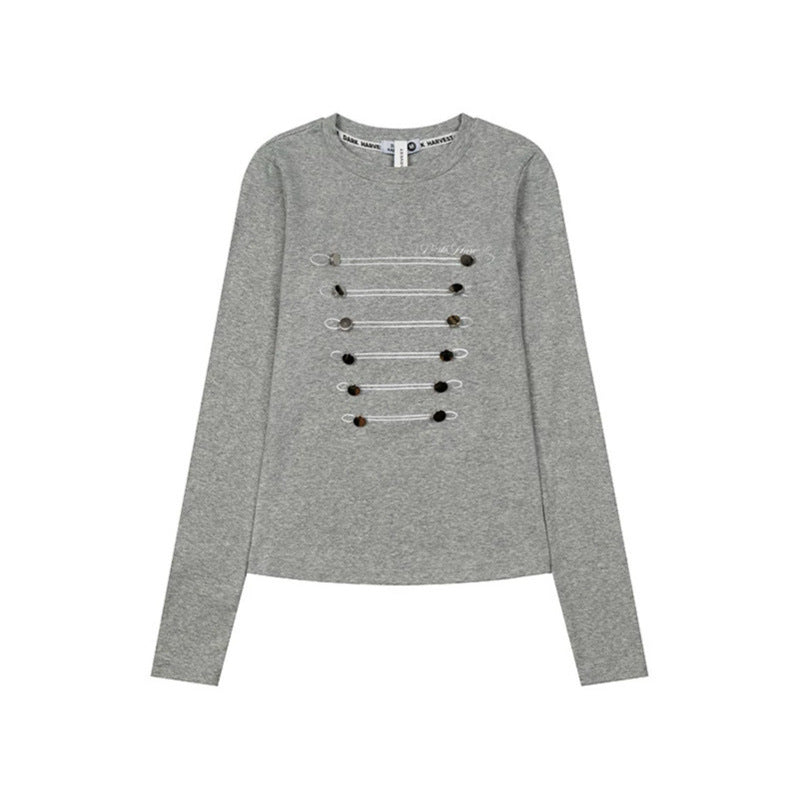 Damen Langarmshirt mit dekorativer Kordel- und Knopfapplikation Drune