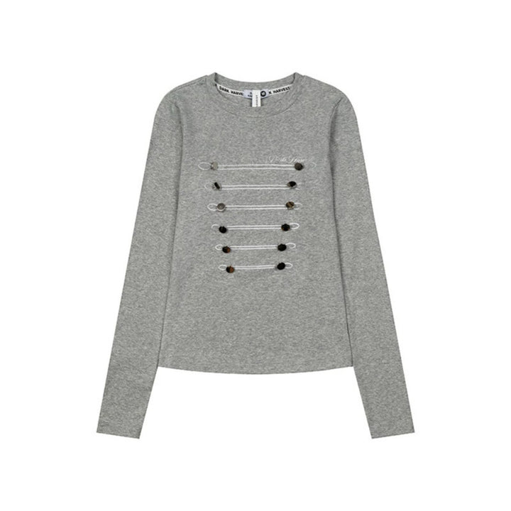 Damen Langarmshirt mit dekorativer Kordel- und Knopfapplikation Drune