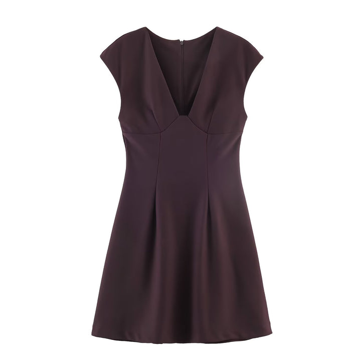 Damen elegantes Kurzkleid mit V-Ausschnitt und A-Linien-Schnitt Drune