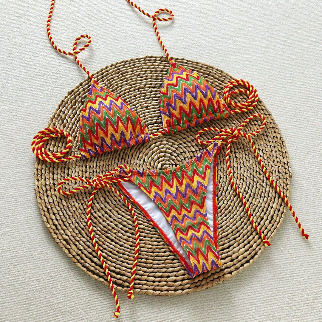 Damen Triangel-Bikini mit auffälligem Wellenmuster Drune