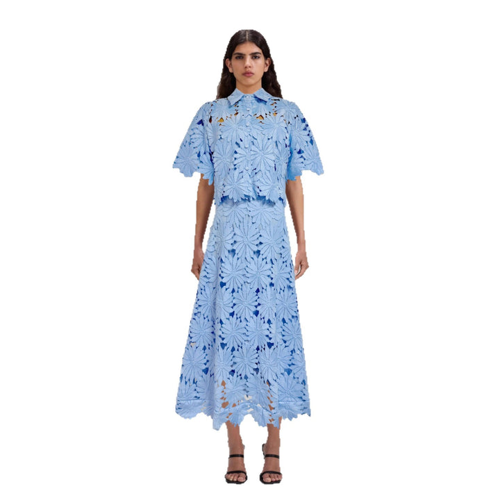 Damen Blumenkleid mit hochgeschlossenem Kragen und voluminösen Ärmeln Drune