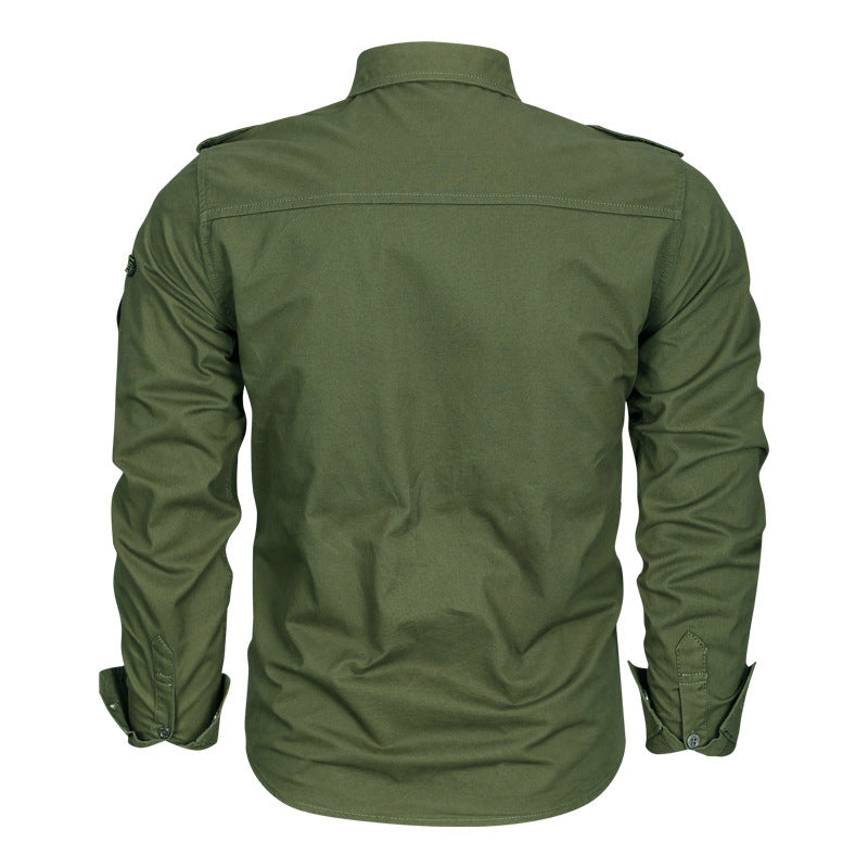 Herren nan tailliertes Fieldhemd aus Baumwoll-Twill mit Schulterklappen, Brustpatten und gestickten Abzeichen Drune