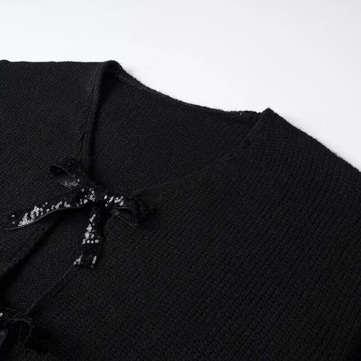 Damen Modischer Strickcardigan mit glamourösen Schleifen Drune