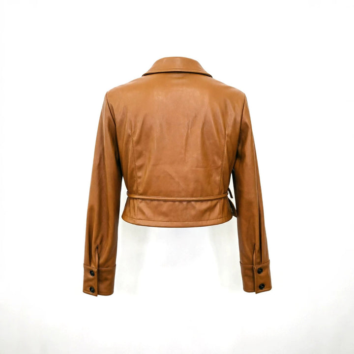Damen Eleganter Wickelblazer aus Kunstleder Drune