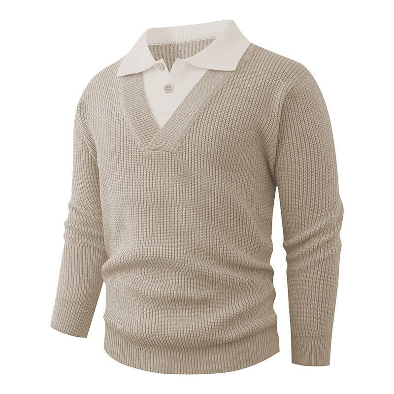 Herren Feinstrickpullover mit eingearbeitetem Polokragen und tiefem V-Ausschnitt Drune