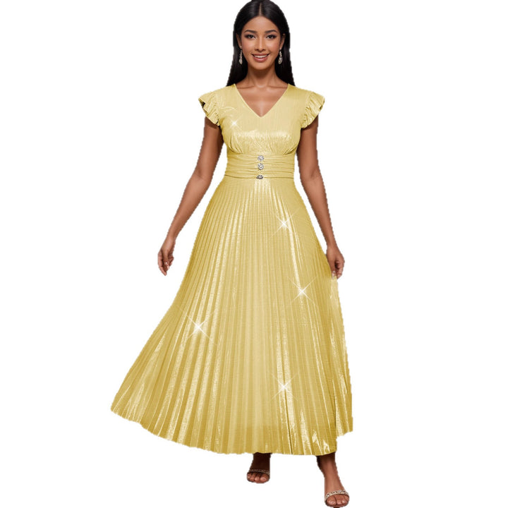 Damen elegantes Maxikleid mit schimmerndem Obermaterial und strukturiertem Taillenteil Drune