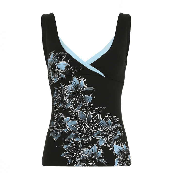 Damen Spaghetti-Trägertop mit floralem Druck und elegantem V-Ausschnitt Drune