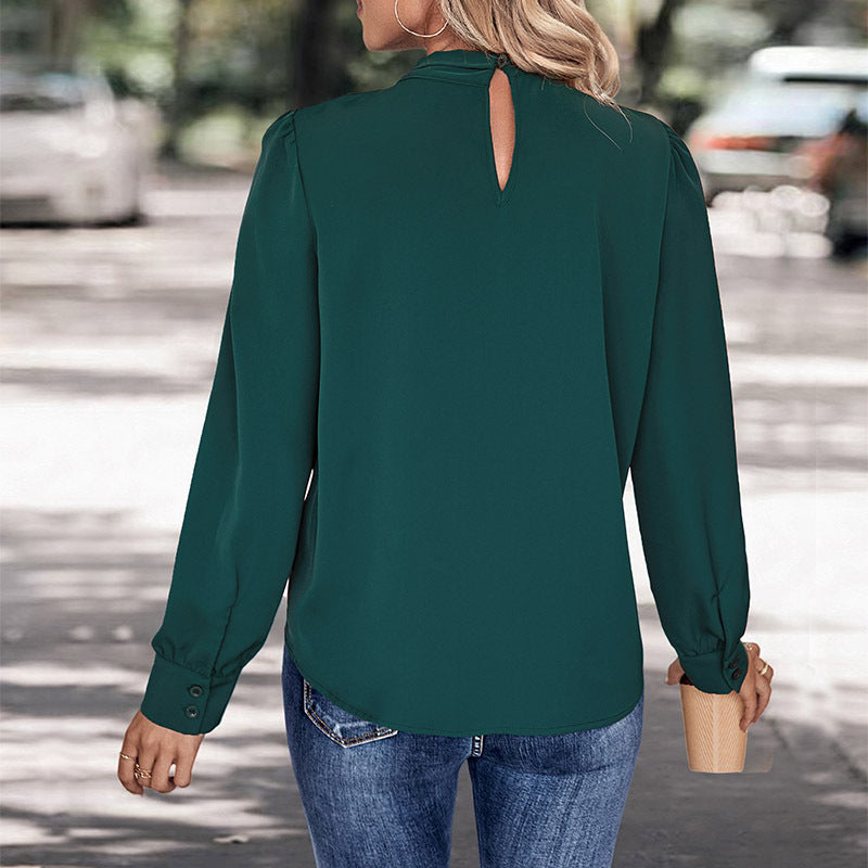 Damen Elegante Chiffon-Bluse mit Schluppe, langen Manschettenärmeln und lockerem Fall Drune