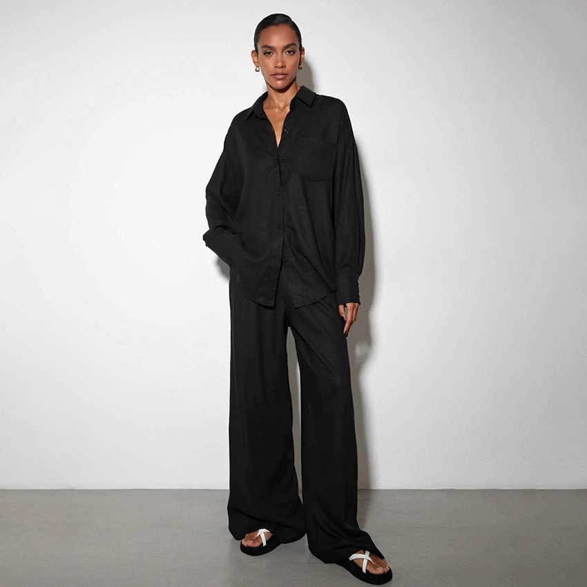 Damen Elegantes Set aus locker sitzender Blusenjacke und weiten Hosen Drune