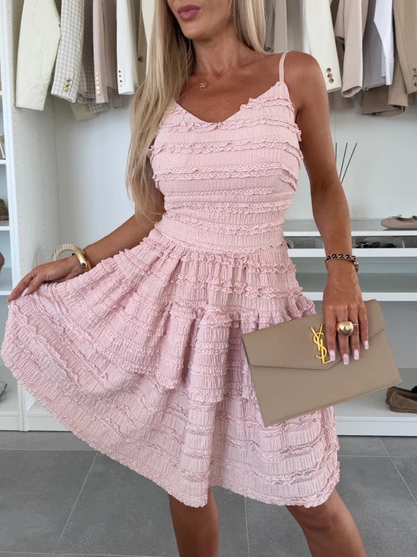 Damen Sommerliches A-Linien Kleid mit Rüschen und feinem Strukturdesign Drune