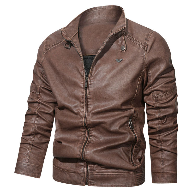 Herren Denim-Zipjacke im Vintage-Washed-Look mit Stehkragen und Ziernähten Drune