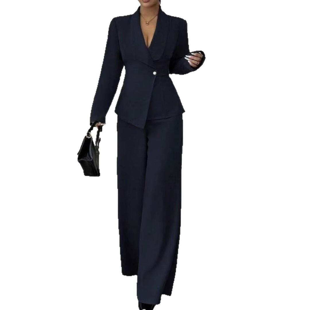 Damen tailliertes Hosenanzug-Set mit asymmetrischem Blazer und weitem Bein Drune