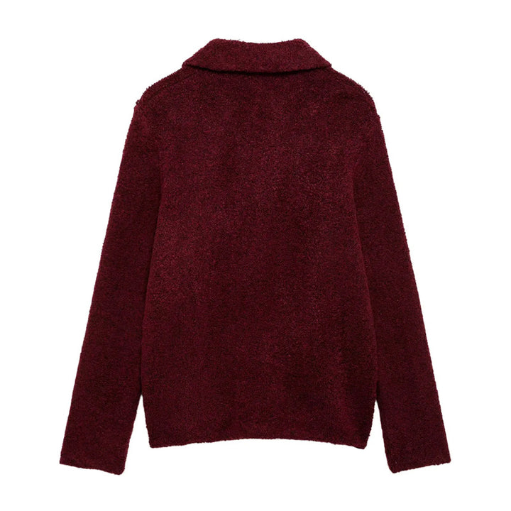 Damen nan kurze Bouclé-Teddyjacke mit dekorativen Blumenknöpfen, Hemdkragen und kastigem Schnitt Drune