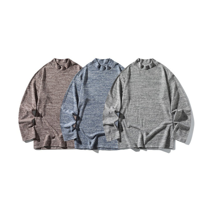 Unisex Feinstrick-Mockneck-Pullover mit melierter Struktur und relaxed Fit Drune
