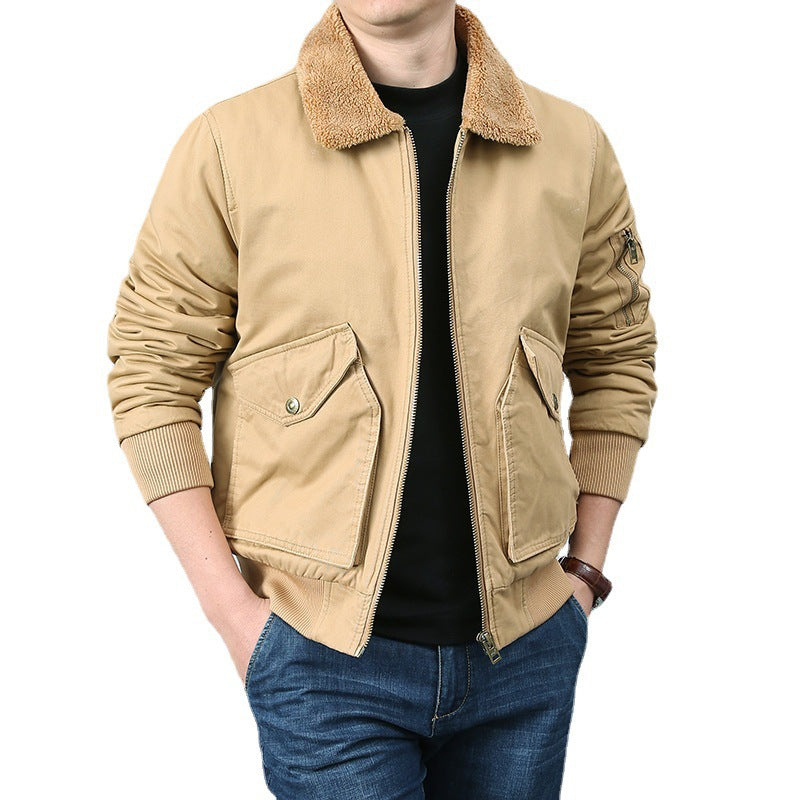 Herren Pilotenjacke mit Sherpa‑Kragen, Utility‑Taschen und Rippbündchen Drune