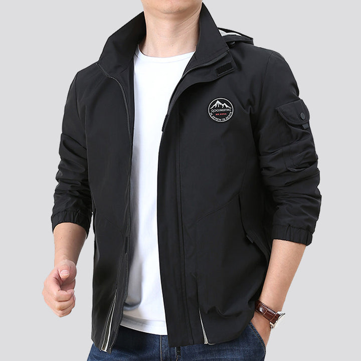 Herren Leichter Urbaner Softshell-Hoodie mit Ärmeltasche und hohem Stehkragen Drune