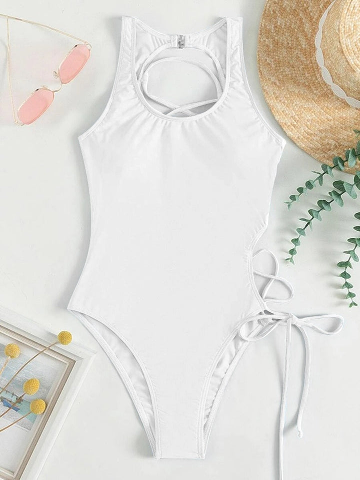 Damen Einteiler Badeanzug mit modernen Cut-Outs und seitlichen Schnürdetails Drune