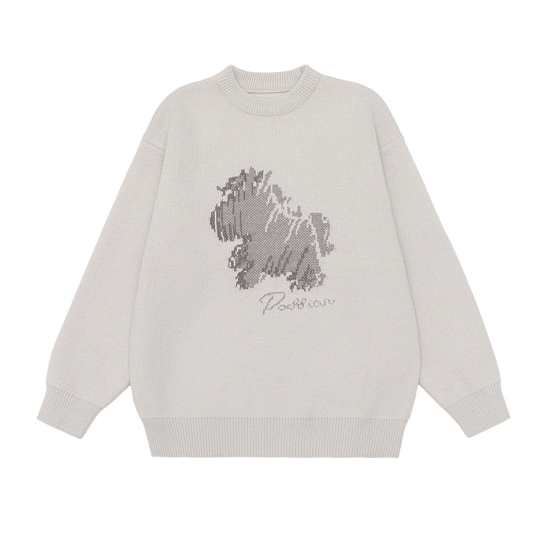 Herren Modischer Grobstrickpullover mit kreativer Tiermotiv-Applikation Drune