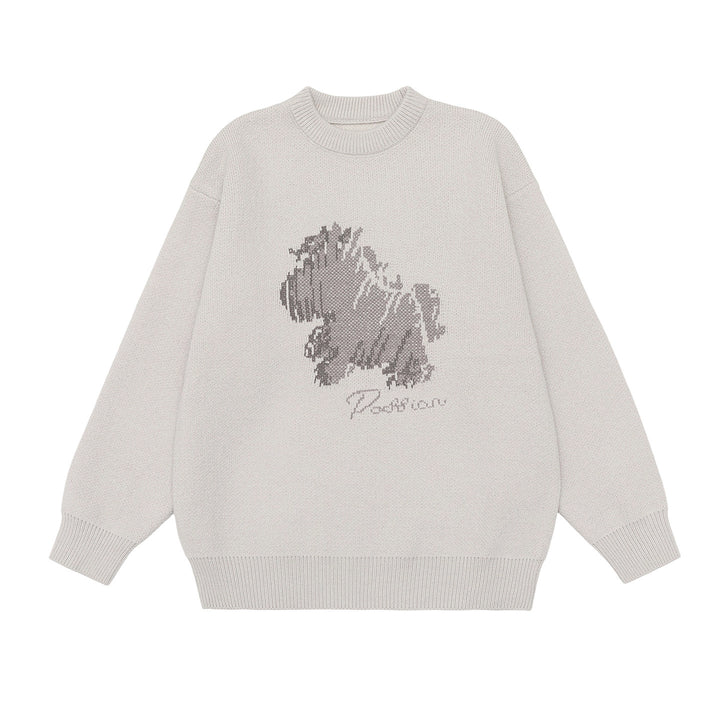 Herren Modischer Grobstrickpullover mit kreativer Tiermotiv-Applikation Drune