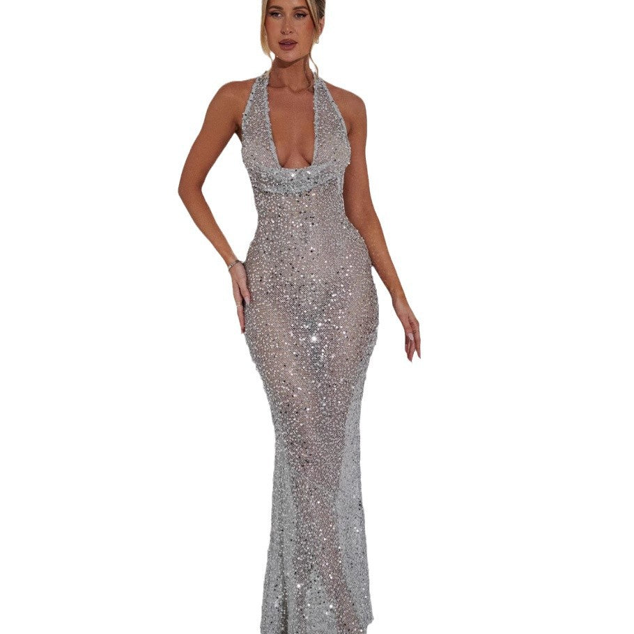 Damen Abendkleid mit glamourösem Paillettenbesatz und elegantem V-Ausschnitt Drune