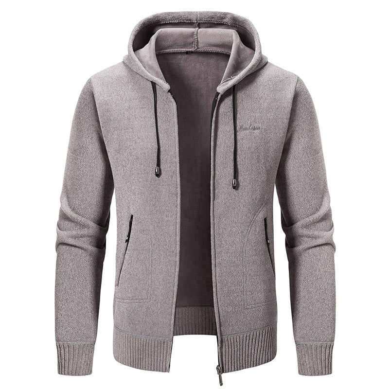 Herren nan warme Strickoptik-Zipjacke mit Teddyfutter, Kapuze und verdeckten Reißverschlusstaschen Drune