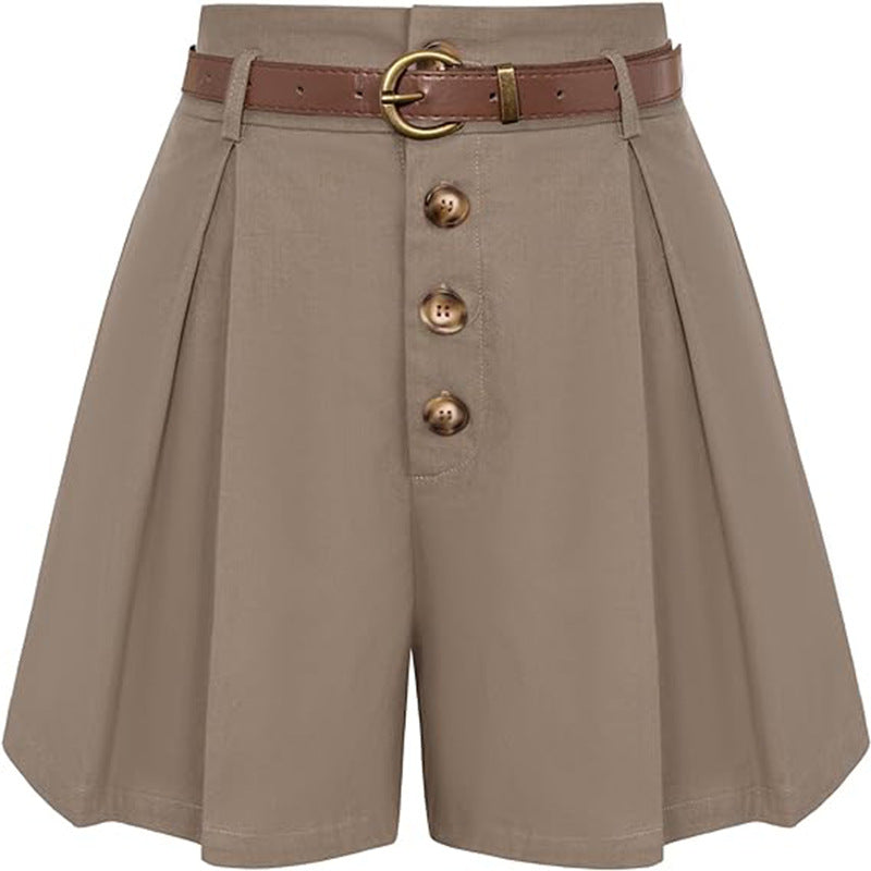 Damen Plissee-Cargo-Shorts mit hohem Bund und dekorativem Gürtel Drune
