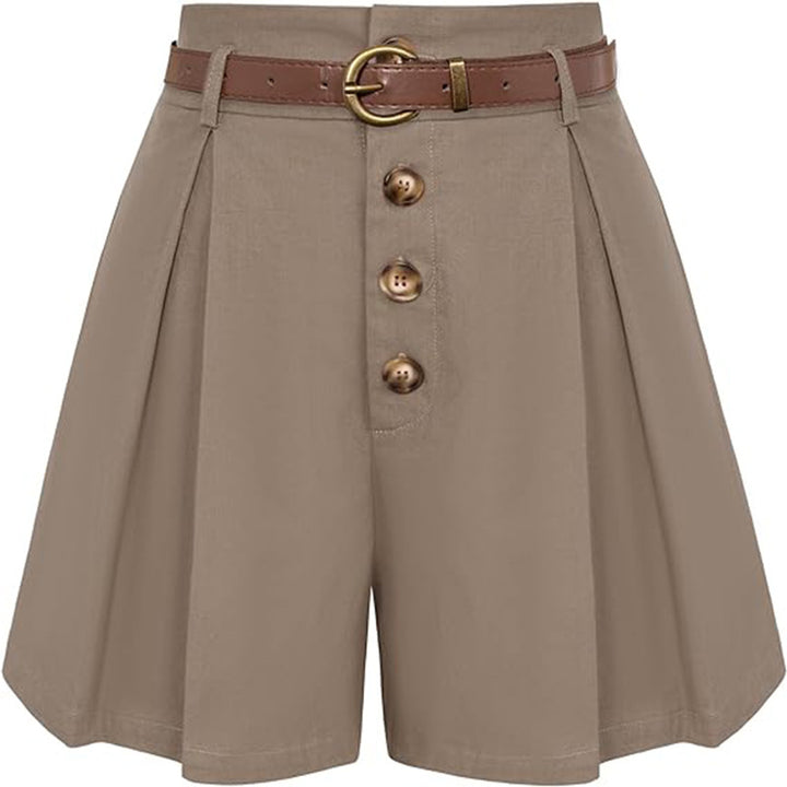 Damen Plissee-Cargo-Shorts mit hohem Bund und dekorativem Gürtel Drune